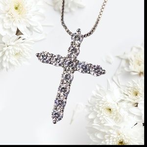 New Lab Diamond Cross Pendant Necklace 925 Sterling Silver